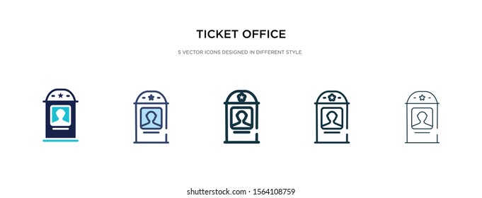 ticket office icon in different style vector illustration. two colored and black ticket office vector icons designed in filled, outline, line and stroke style can be used for web, mobile, ui