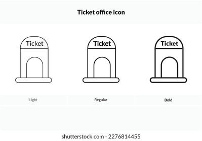 Icono de la oficina de boletos. Diseño de estilo claro, regular y negrita aislado en fondo blanco