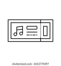 ticket on music festival line icon vector. ticket on music festival sign. isolated contour symbol black illustration