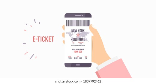 Ticket online smartphone application. Booking air plane flight. Vector illustration