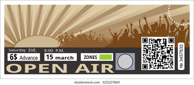 ticket open air concert invitation, show, coupon, pass admission entry entrance people RQ code