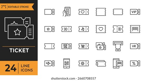Conjunto de iconos de esquema de ticket. Trazo editable. Ilustración vectorial