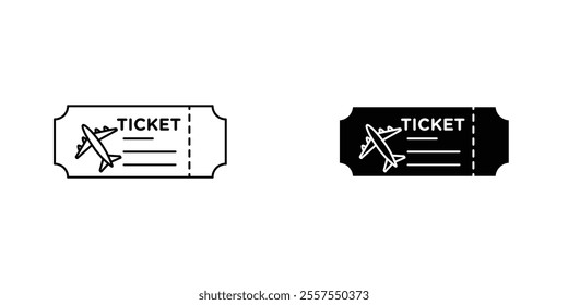 Ticket outlined and solid icon vector collection.