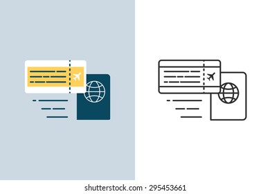Ticket and passport flat and line style vector icon
