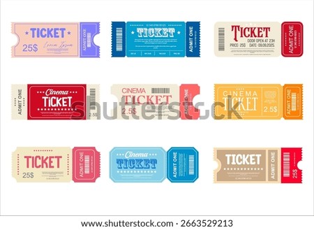 Ticket pattern for cinema, circus, theater, festival, casino, club.  design template admit one ticket design template Admit one tickets mockups 