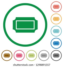 Ticket with perforated edges flat color icons in round outlines on white background