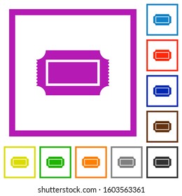 Ticket with perforated edges flat color icons in square frames on white background