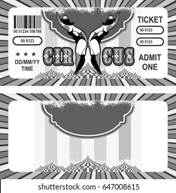 Ticket for the performance and event for the magical show carnival circus amusement park two sides second confusing without information black and white