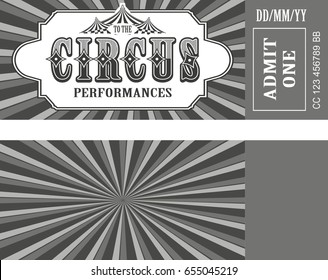 Ticket for the performance and event for the magical show carnival circus amusement park two sides second confusing without information black and white