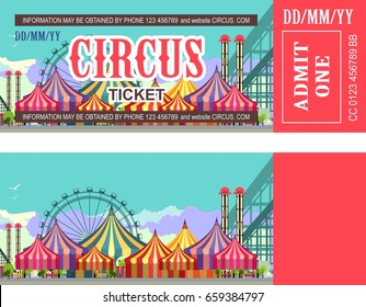 Ticket for the performance and event for the magical show carnival circus amusement park two sides second confusing without information