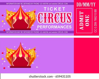 Ticket for the performance and event for the magical show carnival circus amusement park two sides second confusing without information