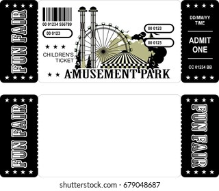 Ticket for the performance and event for the magical show carnival circus amusement park two sides second confusing without information black and white