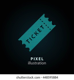 Ticket - pixel icon. Vector Illustration. Design logo element. Isolated on black background. It is easy to change to any color.