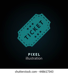Ticket - pixel icon. Vector Illustration. Design logo element. Isolated on black background. It is easy to change to any color.