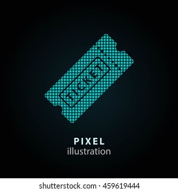 Ticket - pixel icon. Vector Illustration. Design logo element. Isolated on black background. It is easy to change to any color.