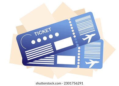 Ticket plane concept. Travel and flights. Vacation and rest. Airplane and airpass. Commercial voucher or coupon. Departure in airport. Template, layout and mock up. Cartoon flat vector illustration