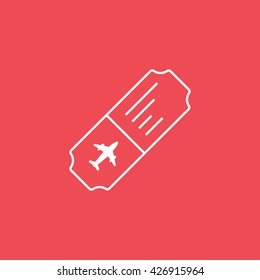 Ticket Plane Flat Icon On Red Background