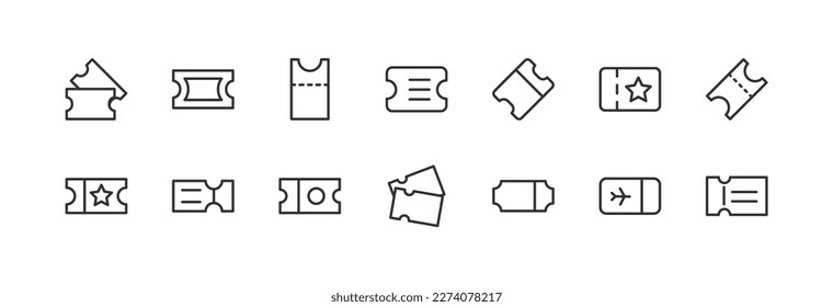 ticket premium line icons. Pack of outline objects for web and UIUX design. Icon collection