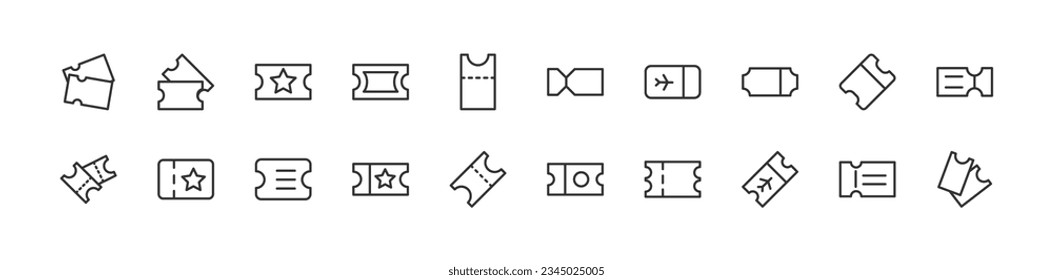 ticket premium line icons. Pack of outline objects for web and UIUX design. Icon collection