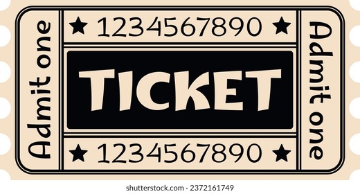 Ticket. Print for cinemas, clubs, mass events. Flat style of ticket. Admit one.