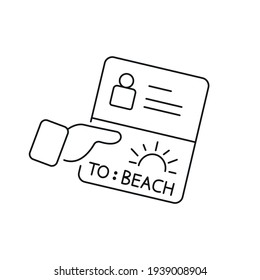 Ticket to private beach linear icon. Summer concept. Thin line customizable illustration. Contour symbol. Vector isolated outline drawing. Editable stroke