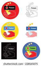 Icono de recibo de entradas. Seis maneras diferentes. Colores y gradientes planos. Ilustración del vector de color sobre fondo blanco.