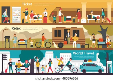 Ticket Relax World Travel flat interior outdoor concept web