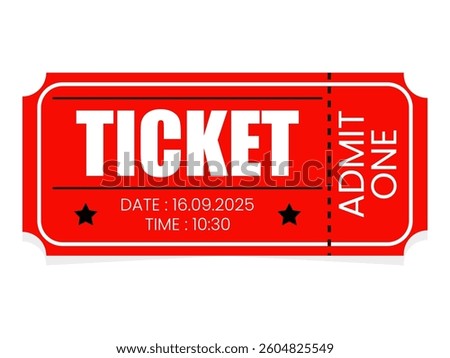 Ticket, Retro Ticket Design Template, Date and Time, Entry Only, Vintage, Cinema, Circus, Carnival, Movie, Festival, etc. Ticket Vector Paper, Ticket Barcode, Numbers