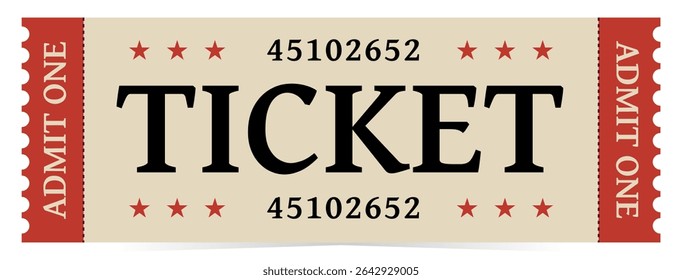 Ticket in retro style and vintage colors. Flat vector illustration isolated on white background
