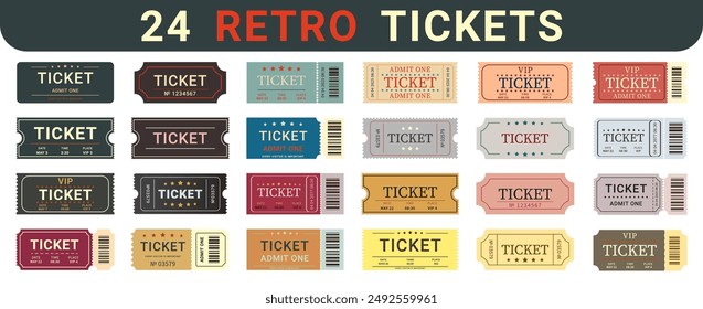 Ticket in retro and vintage colors. Coupon swiss or bauhaus design. Old pass symbol. Admit one sign. Paper admission on white background
