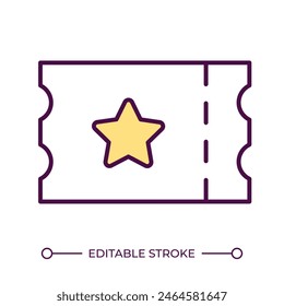 Ticket RGB color icon. Lottery lucky ticket. Event entry ticket. Concert access. Vip pass. Exclusive access. Isolated vector illustration. Simple filled line drawing. Editable stroke