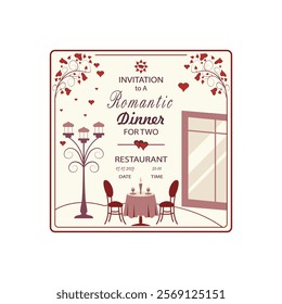 A ticket for a romantic dinner for two on a white background. Vector image.