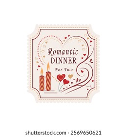 A ticket for a romantic dinner for two on a white background. Vector image.