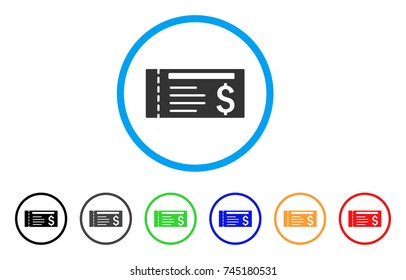 Ticket rounded icon. Style is a flat grey symbol inside light blue circle with additional color versions. Ticket vector designed for web and software interfaces.