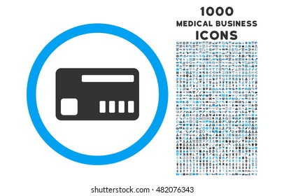Ticket rounded vector bicolor icon with 1000 medical business icons. Set style is flat pictograms, blue and gray colors, white background.