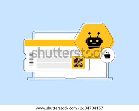 Ticket scalping and bots in online ticket sales, reselling and automated purchasing. Digital fraud, secondary market and event ticketing issues. Ticket scalping bot vector illustration and icons