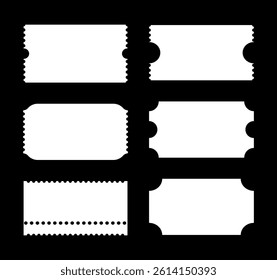 Ticket set. Admit one ticket. Vintage, retro ticket concert, festival event, movie, theater. Flat coupons. Printable, digital samples icon. Empty minimal template. Ticket patterns. Blank backdrops.