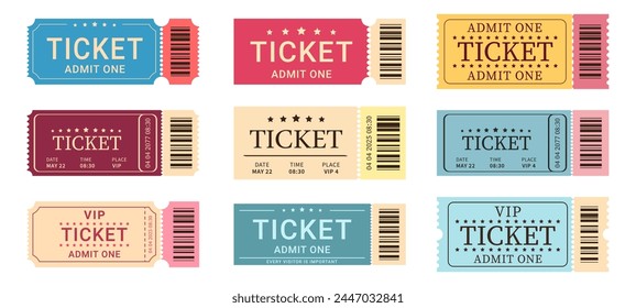Ticket set. Collection of vintage event coupon. Vector illustration isolated on white background