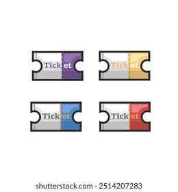 ticket set with different color in outline flat vector design.