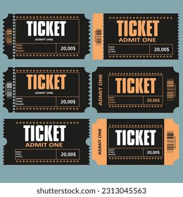 Ticket set icon for various events. EPS10 vector illustration.