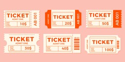 Ticket Set Icon, Vector Illustration In The Flat Style. Ticket Stub Isolated On A Background. Retro Cinema Or Movie Tickets