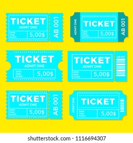 Ticket set icon vector illustration in the flat style. Ticket stub isolated on a background. Retro cinema or movie tickets.