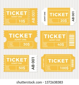 Ticket set icon, vector illustration in the flat style. Ticket stub isolated on a background. Retro cinema or movie tickets