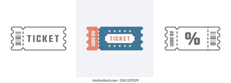  Ticket set icon vector illustration in flat style.Ticket frame with percentage sign. Event ticket simple icon, Outline ticket icon graphic and web design.Vector illustration