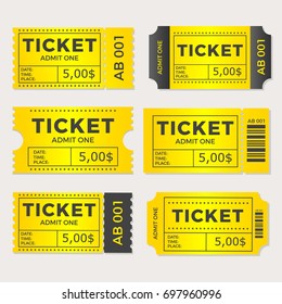 Ticket Set Icon Vector Illustration In The Flat Style. Ticket Stub Isolated On A Background. Retro Cinema Or Movie Tickets.