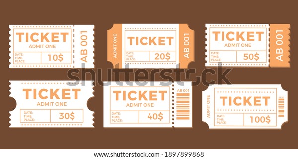 Ticket set icon, vector illustration in the flat\
style. Ticket stub isolated on a background. Retro cinema or movie\
tickets