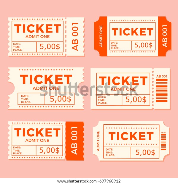 Ticket set icon vector illustration in the flat\
style. Ticket stub isolated on a background. Retro cinema or movie\
tickets.