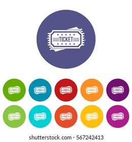 Ticket set icons in different colors isolated on white background