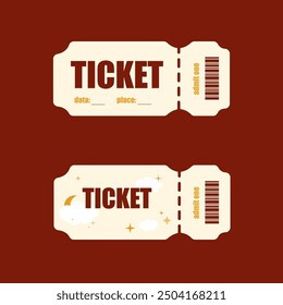 Ticket. Set of magic items in cardboard style vector illustration of cloud, magic. Template is perfect for children's events and costume parties.