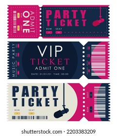 Ticket set. Pass card design. Isolated on white background. Vector illustration.